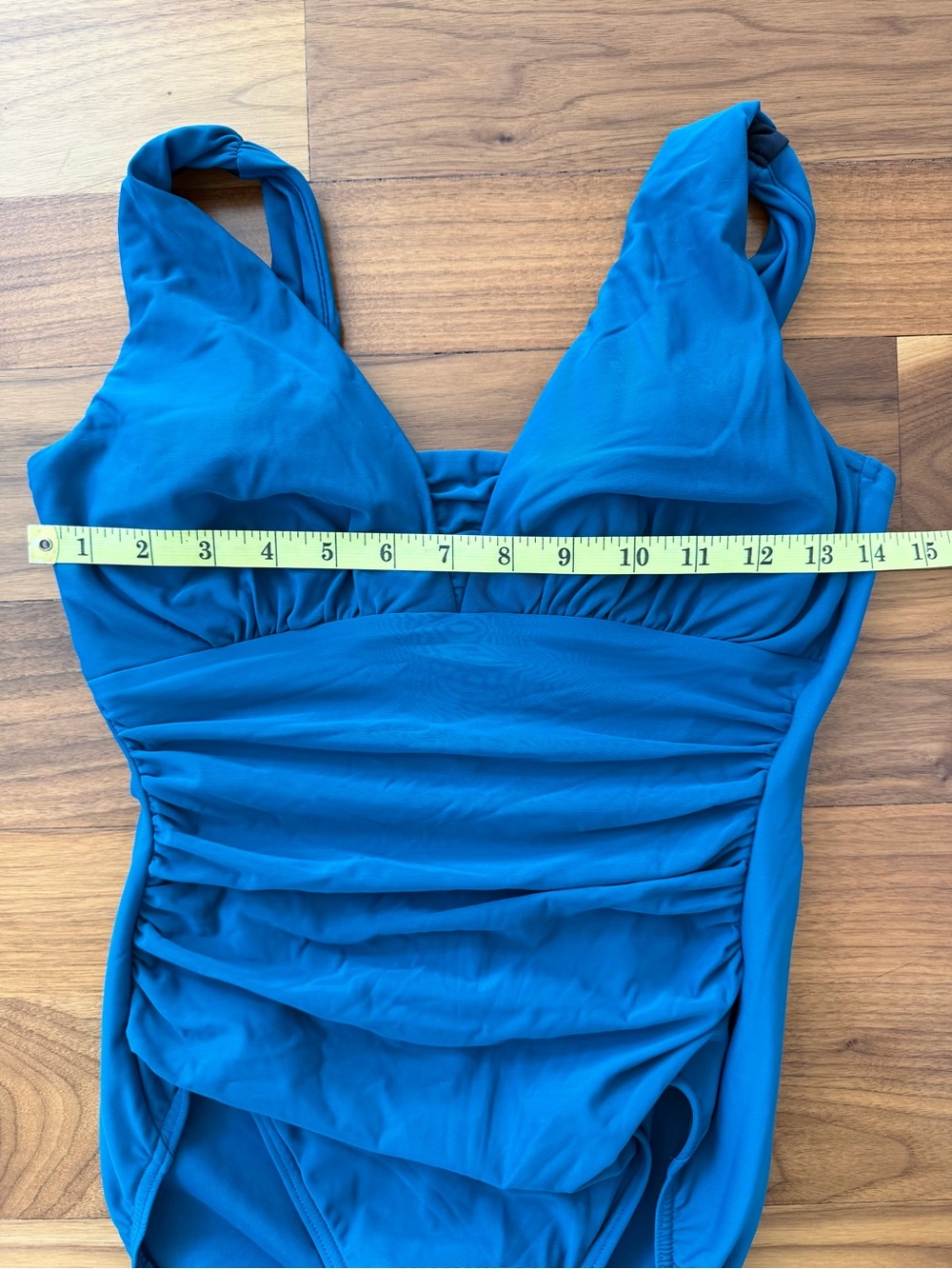 NWT Lands End Slendersuit Teal Ruched One Piece Swimsuit Sz 8 Peacock Blue Green - Picture 5 of 10